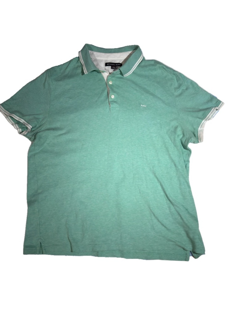 Michael Kors Polo Shirt Men’s Large Mint Green Cotton MK Logo Striped Trim